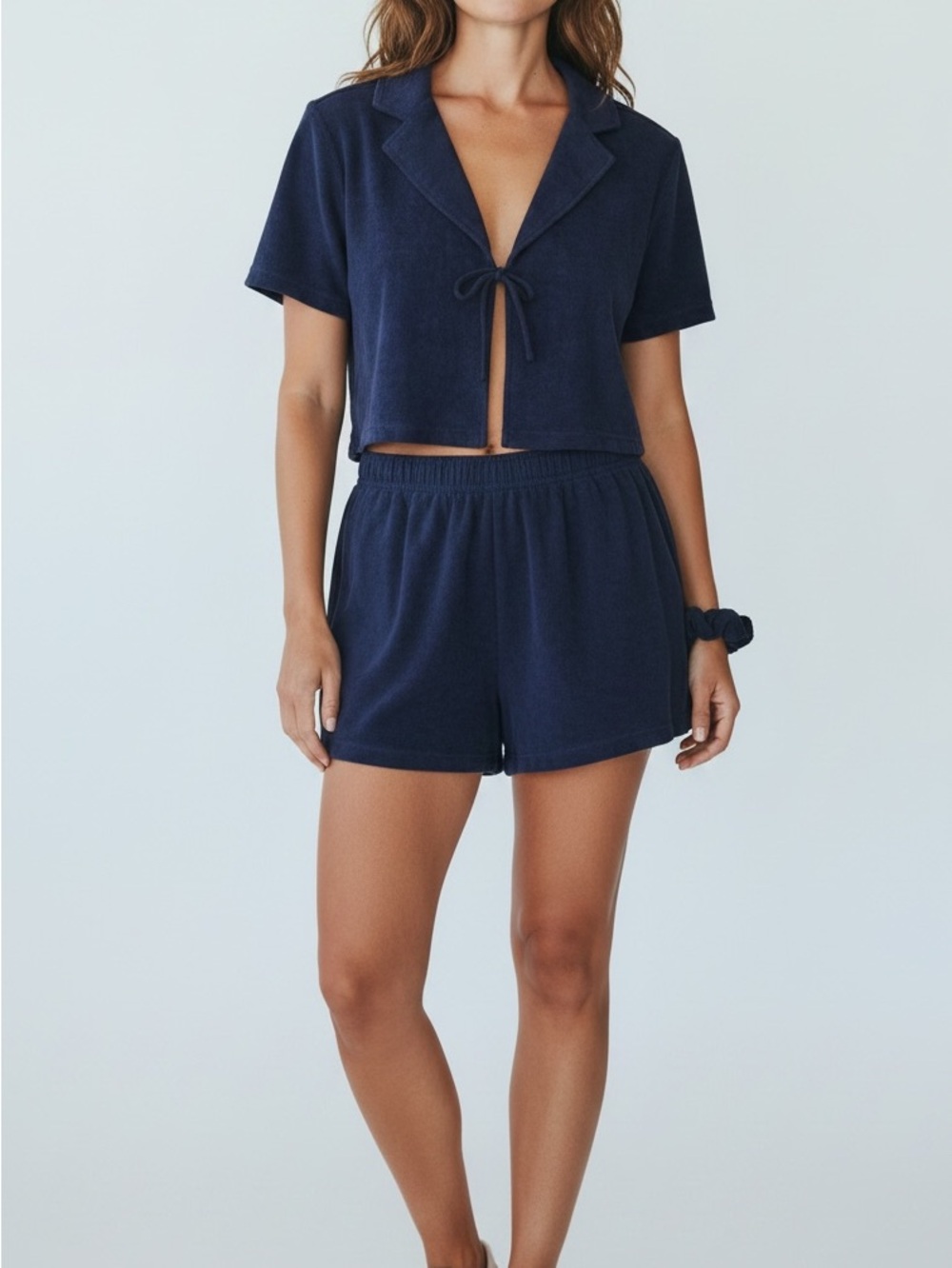 Navy Short Sleeve Tie-Front Lounge Set